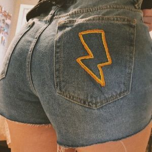 hand embroidered high waisted denim shorts